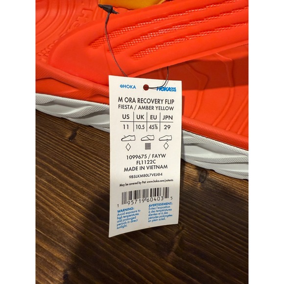 Hoka One One M Ora Recovery Flip Fiesta Amber Yellow Men's Sandals Size 11 - Picture 6 of 7
